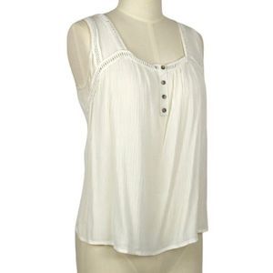 Daytrip White Linen-Style Flowy Square-Neck Sleeveless Blouse M
